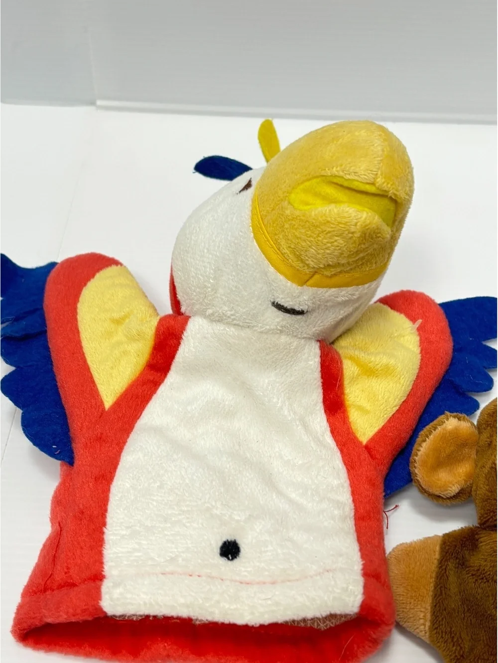 Set of 2 Plush Animal Hand Puppets - Parrot and Monkey - Soft Fabric, Colourful